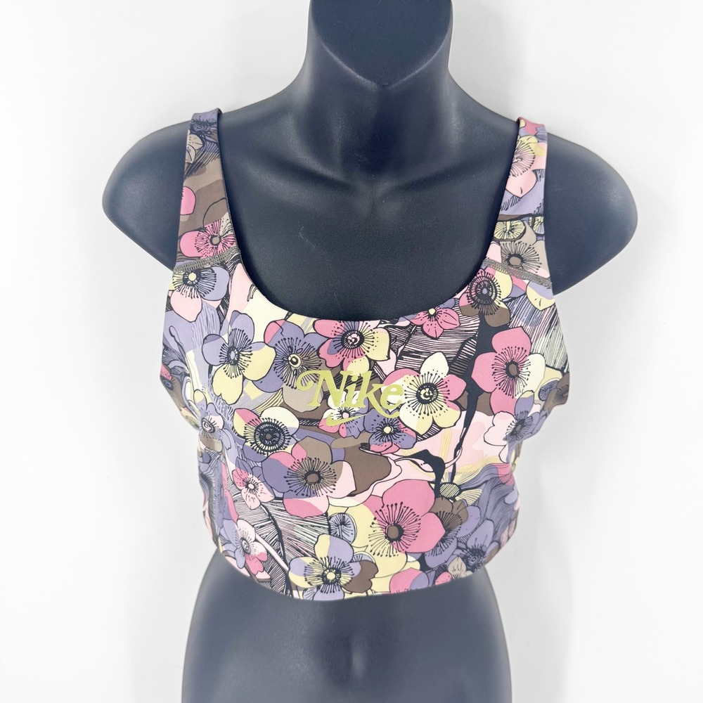 Nike Womens Floral Print Sports Bra Multi-Color‎ Adjustable Straps Size Large